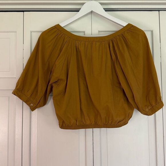 Aerie NWT mustard yellow cropped puff sleeve blouse XS - Picture 8 of 8